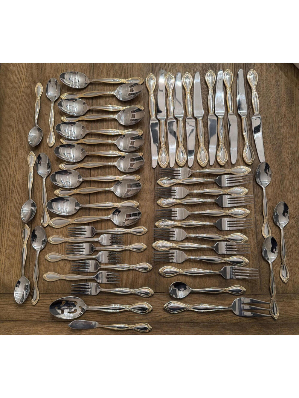 Cambridge Charelle Stainless Gold Accent Flatware 53 Piece Set